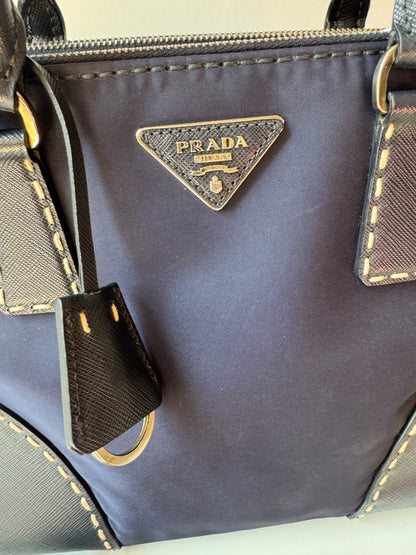 Prada Small Galleria double zip tessuto and city calf hand Stitched used bag