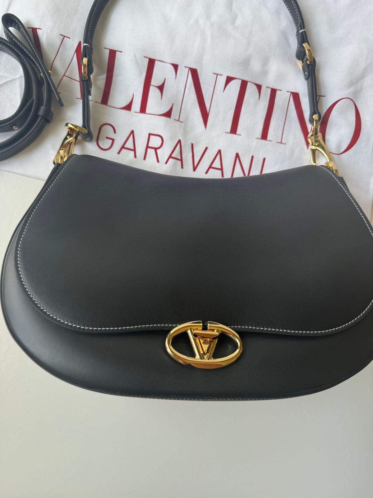 Valentino Leather Ohval Flap Bag