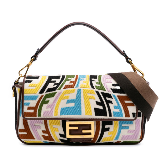 Fendi Sarah Coleman Zucca Embroidered Canvas Fish Eye Vertigo Baguette