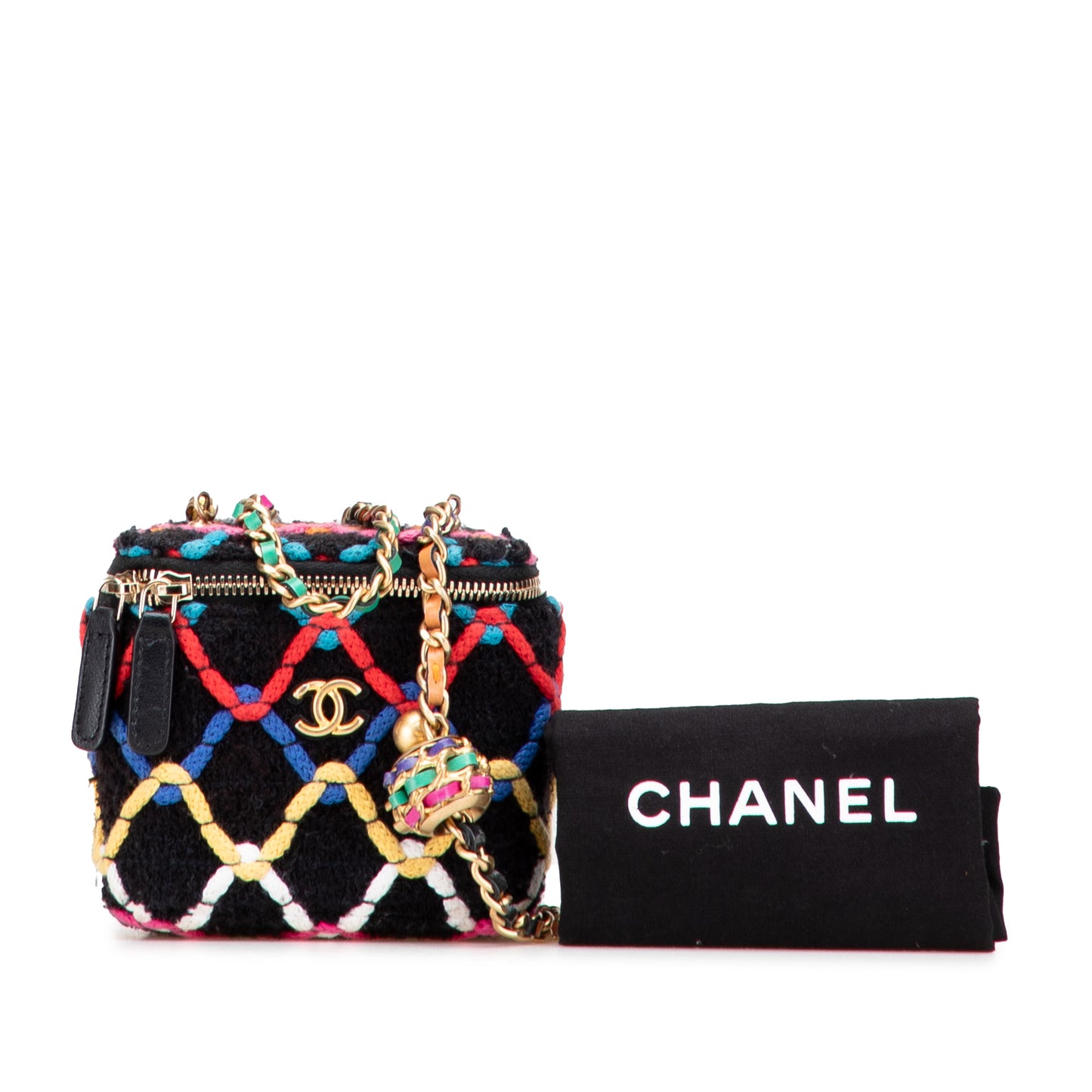 Chanel Multicolor Tweed CC Pearl Crush Vanity Case with Chain