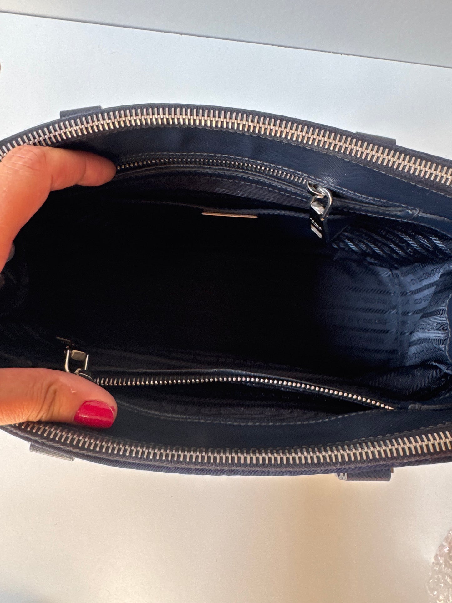 Prada Small Galleria double zip tessuto and city calf hand Stitched used bag