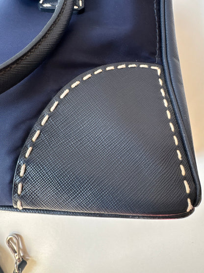 Prada Small Galleria double zip tessuto and city calf hand Stitched used bag