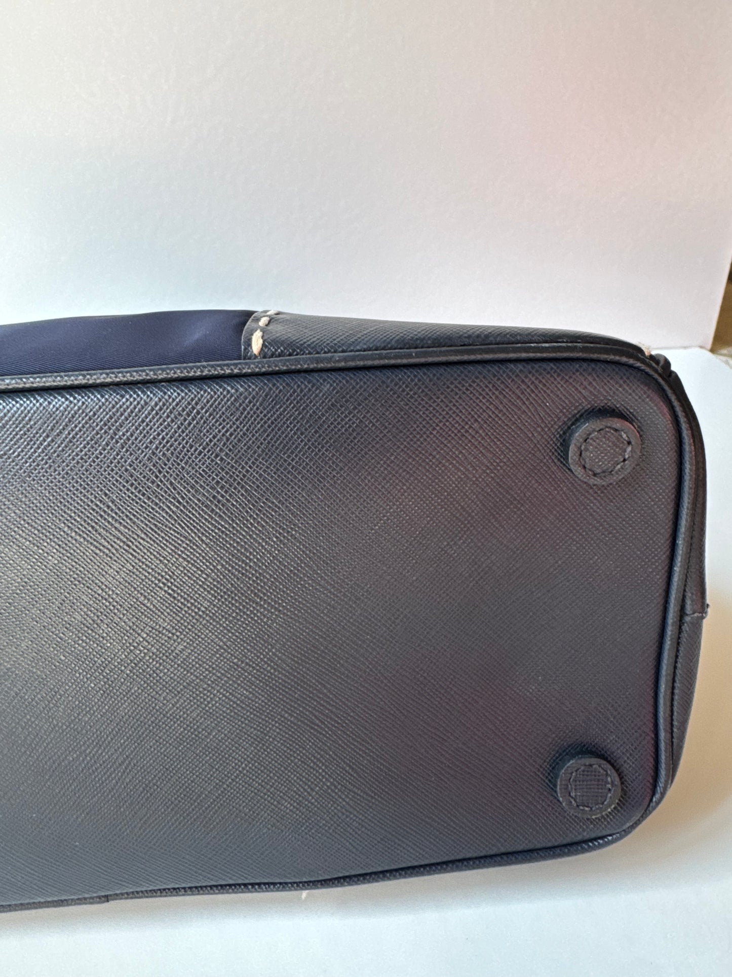 Prada Small Galleria double zip tessuto and city calf hand Stitched used bag