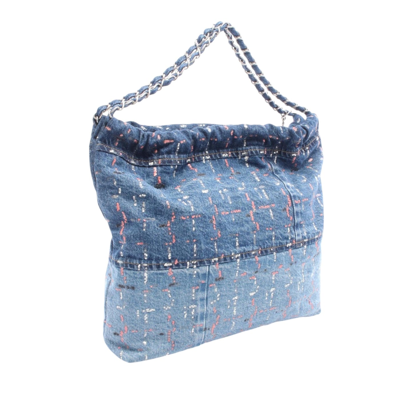 Chanel Large Denim Sequin Embellished 22 Hobo Bag preloved