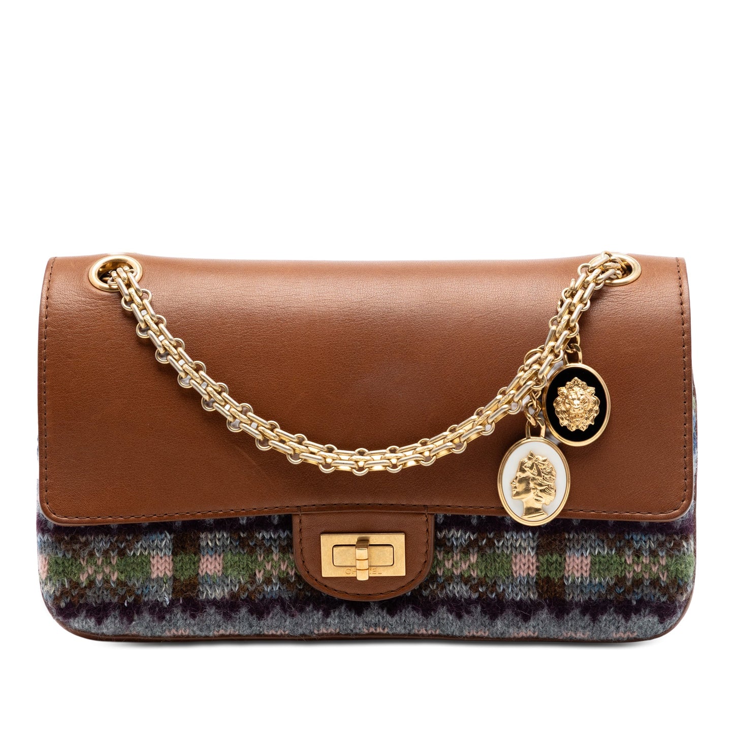 Chanel Smooth Calfskin and Knit Reissue 2.55 Medallion Nude Double Flap 225 preloved bag