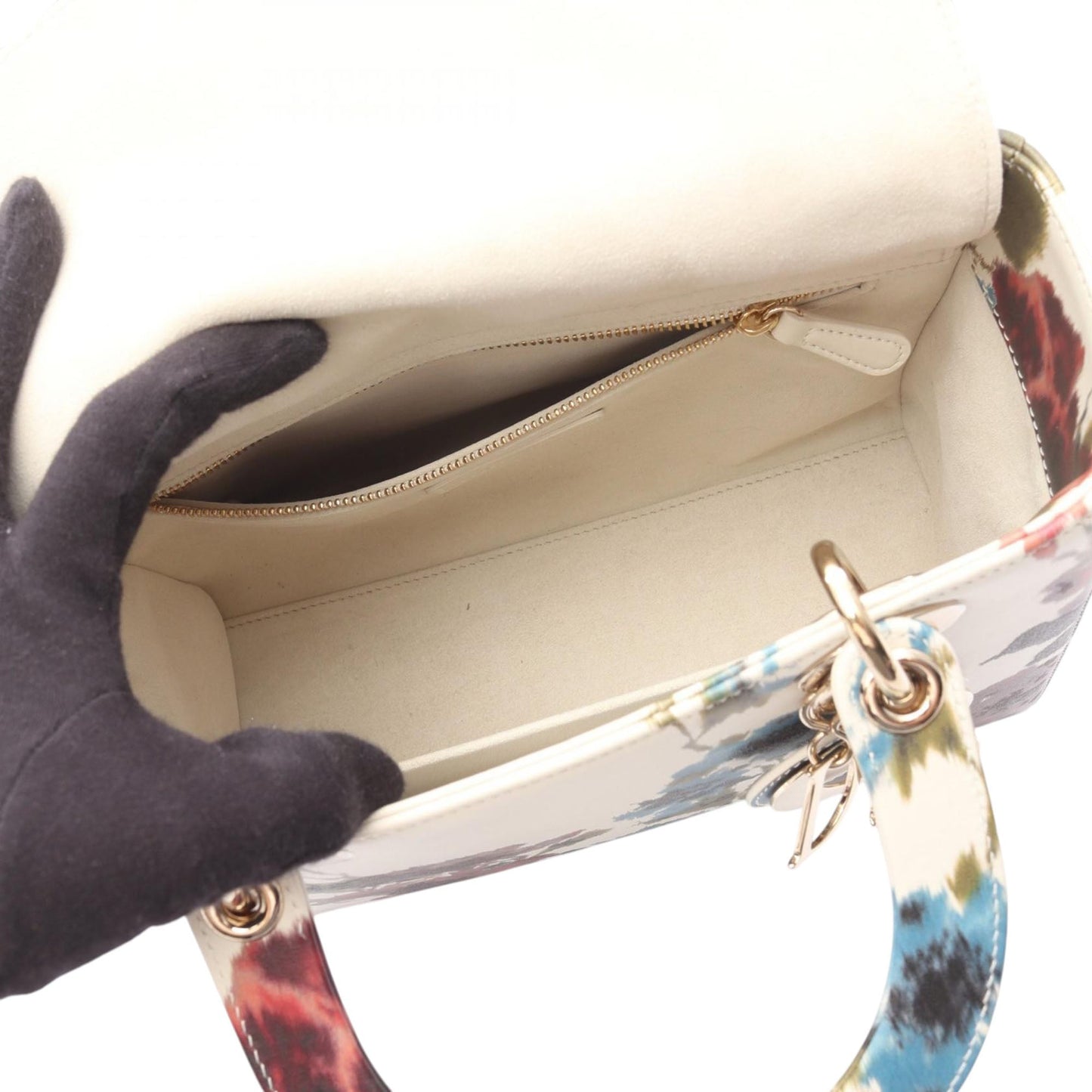 Dior Medium Leather Floral Printed Lady Dior used bag