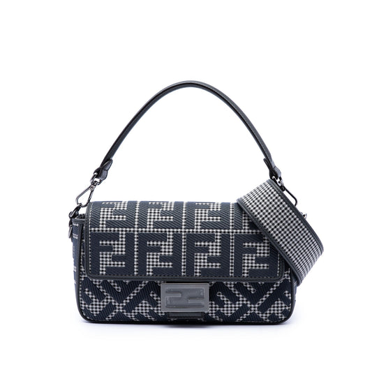 Fendi FF Embroidered Wool Houndstooth used Baguette Bag