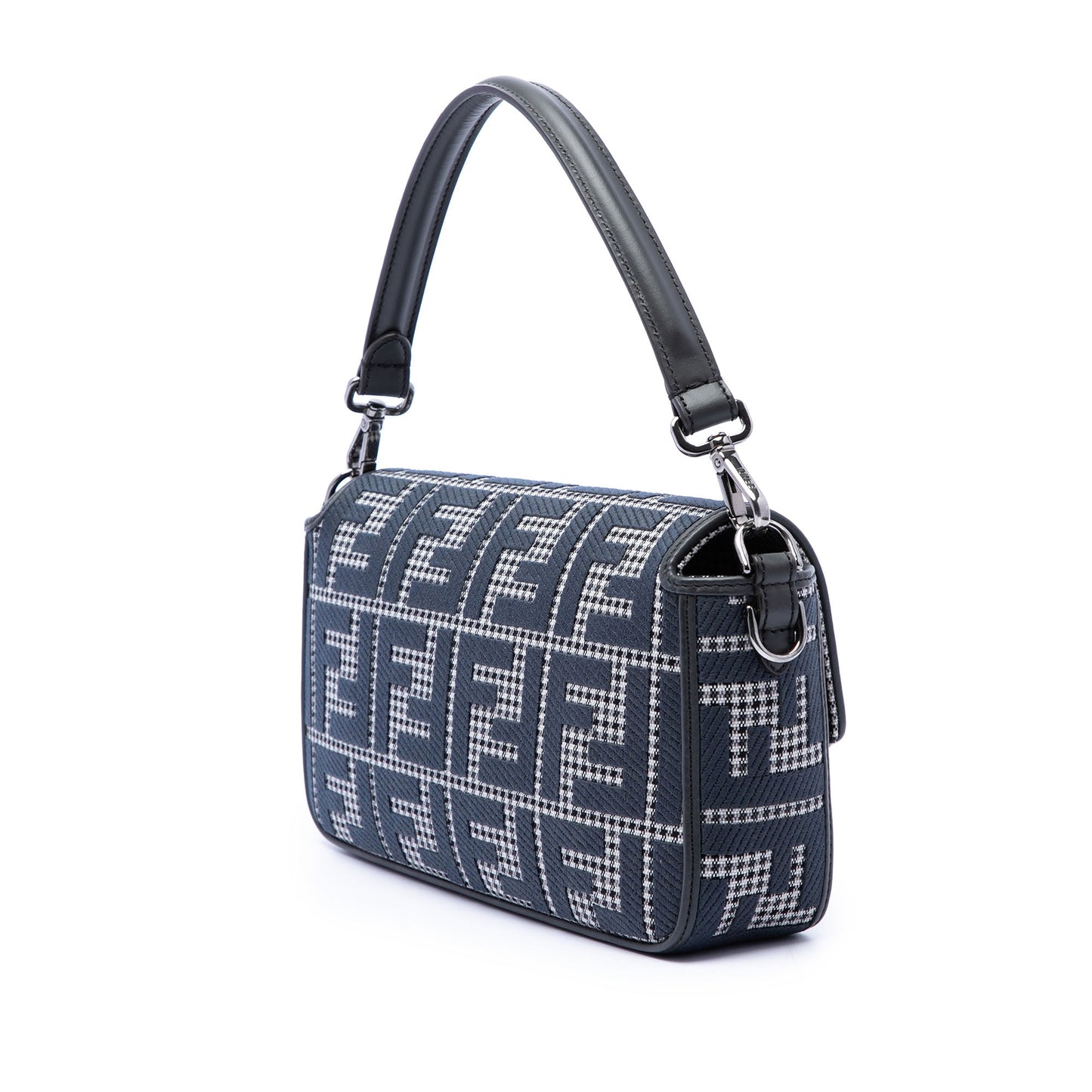 Fendi FF Embroidered Wool Houndstooth used Baguette Bag