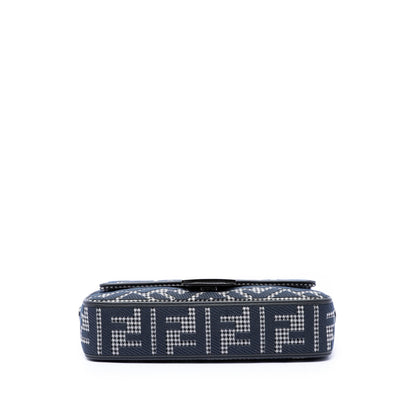 Fendi FF Embroidered Wool Houndstooth used Baguette Bag