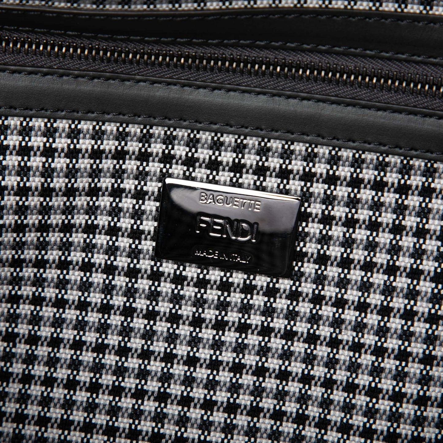 Fendi FF Embroidered Wool Houndstooth used Baguette Bag
