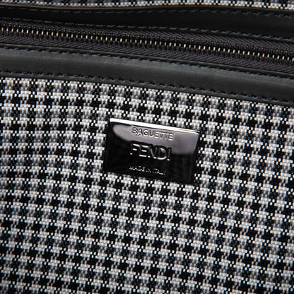 Fendi FF Embroidered Wool Houndstooth used Baguette Bag