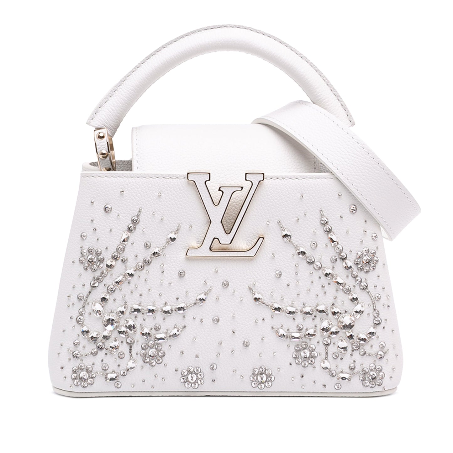 Louis Vuitton Calfskin Floral Embroidered used Mini Capucines Bag