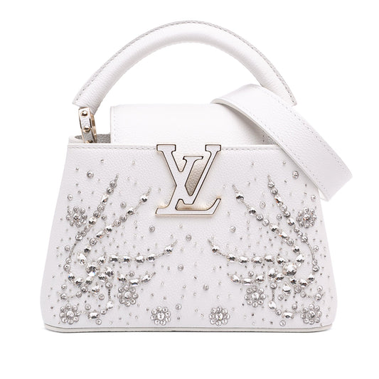 Louis Vuitton Calfskin Floral Embroidered used Mini Capucines Bag