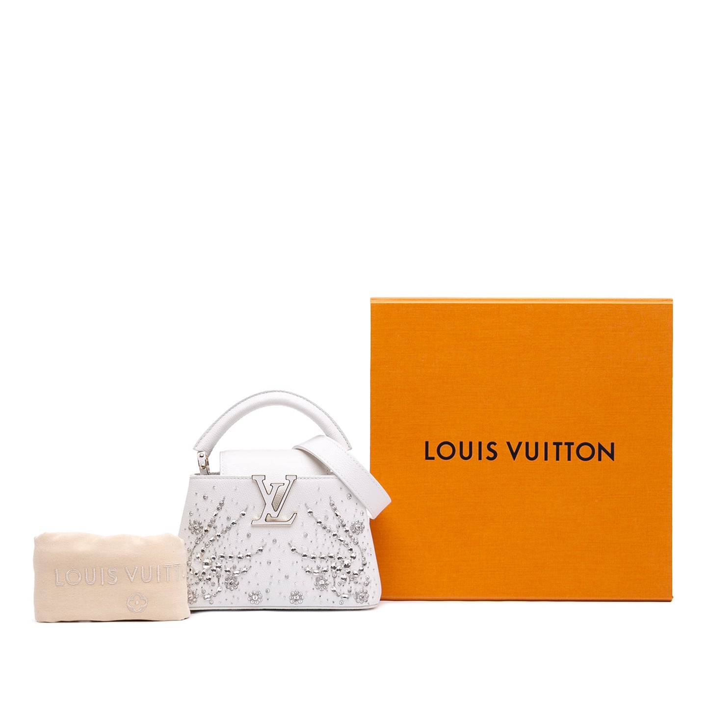 Louis Vuitton Calfskin Floral Embroidered used Mini Capucines Bag