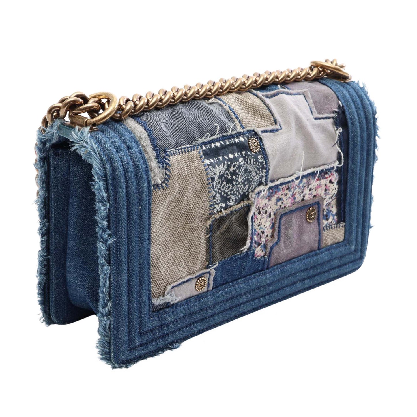 Chanel Old Medium Denim Patchwork Boy preloved Bag