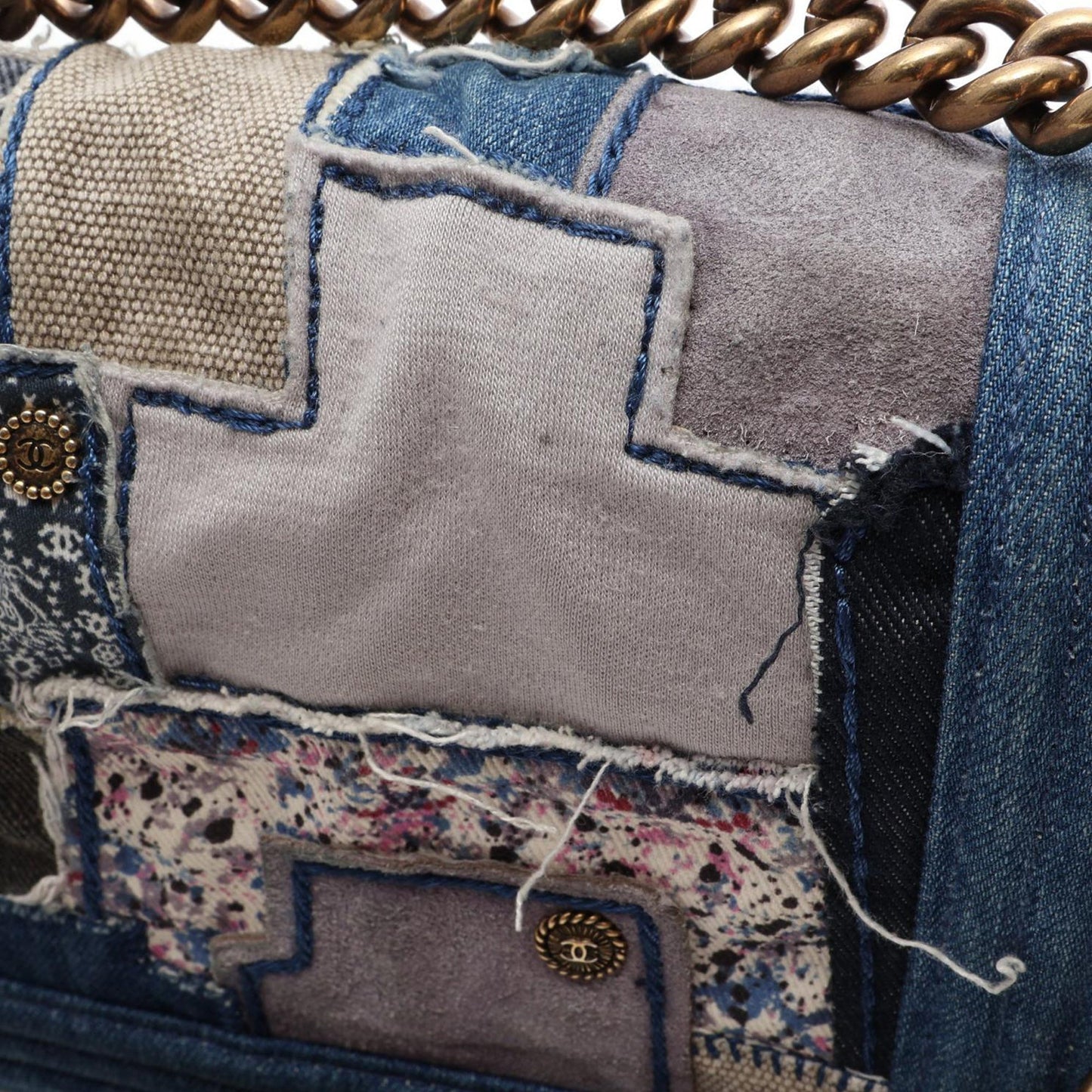 Chanel Old Medium Denim Patchwork Boy preloved Bag