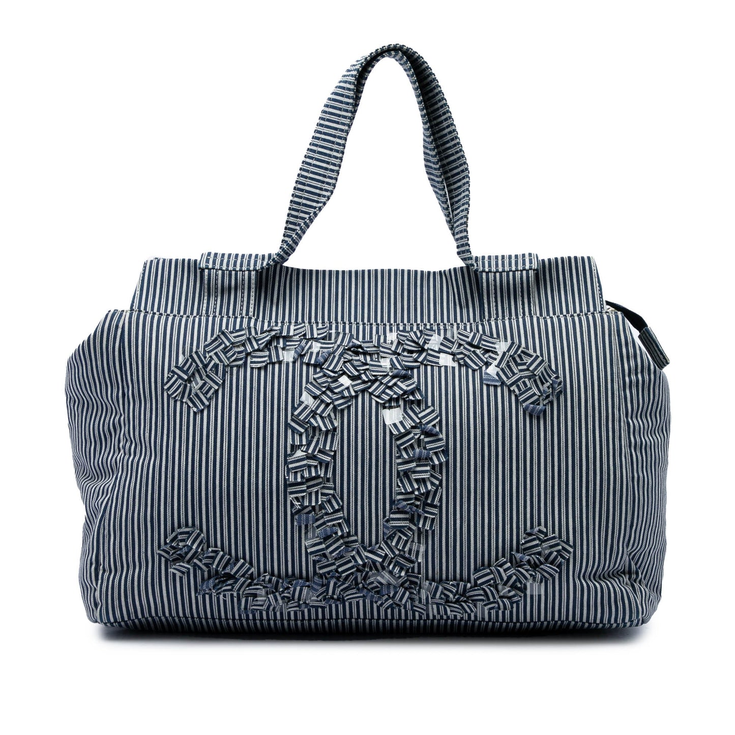 Chanel CC Striped Canvas Shopper Tote Preloved bag