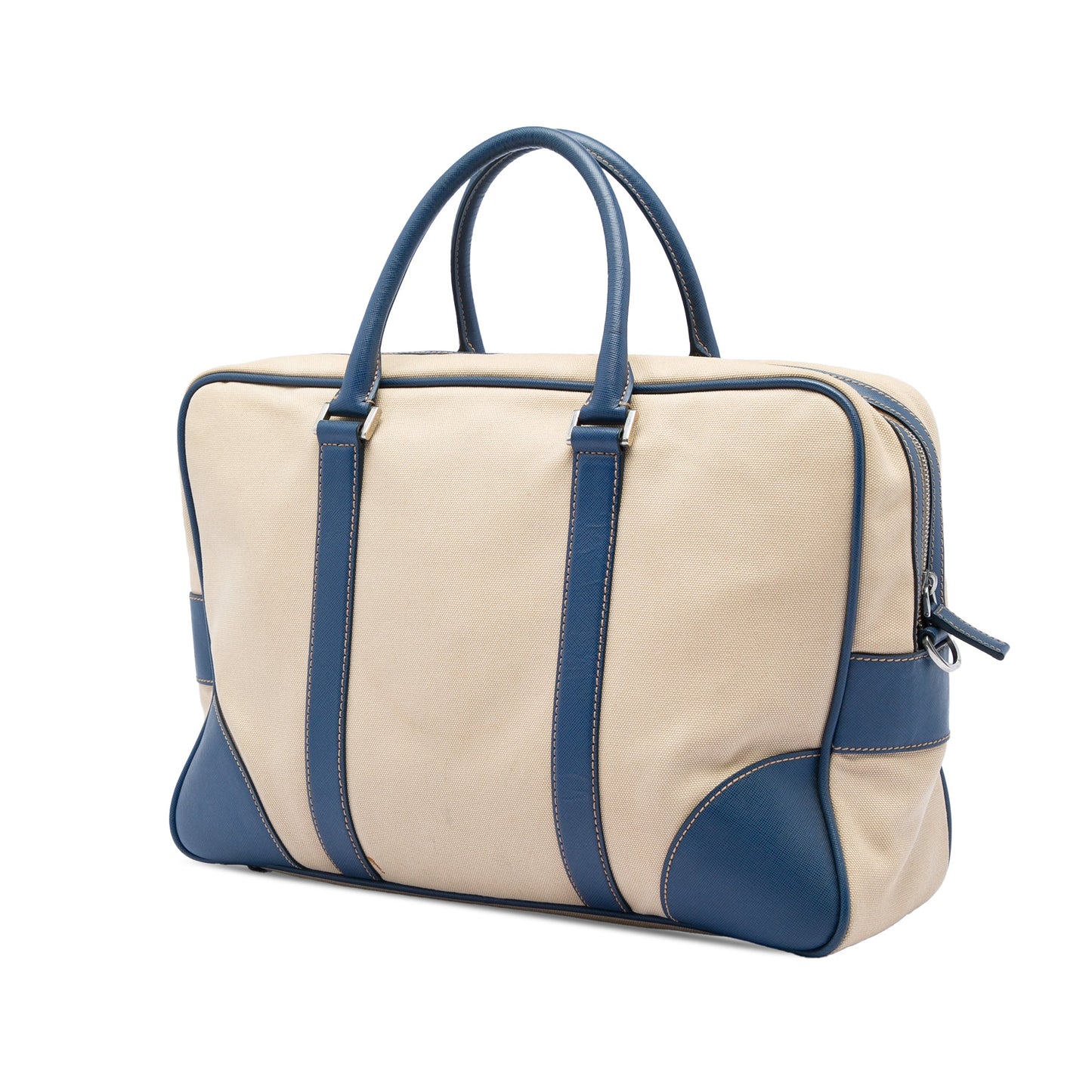 Prada Saffiano Trimmed Canvas Briefcase Bag
