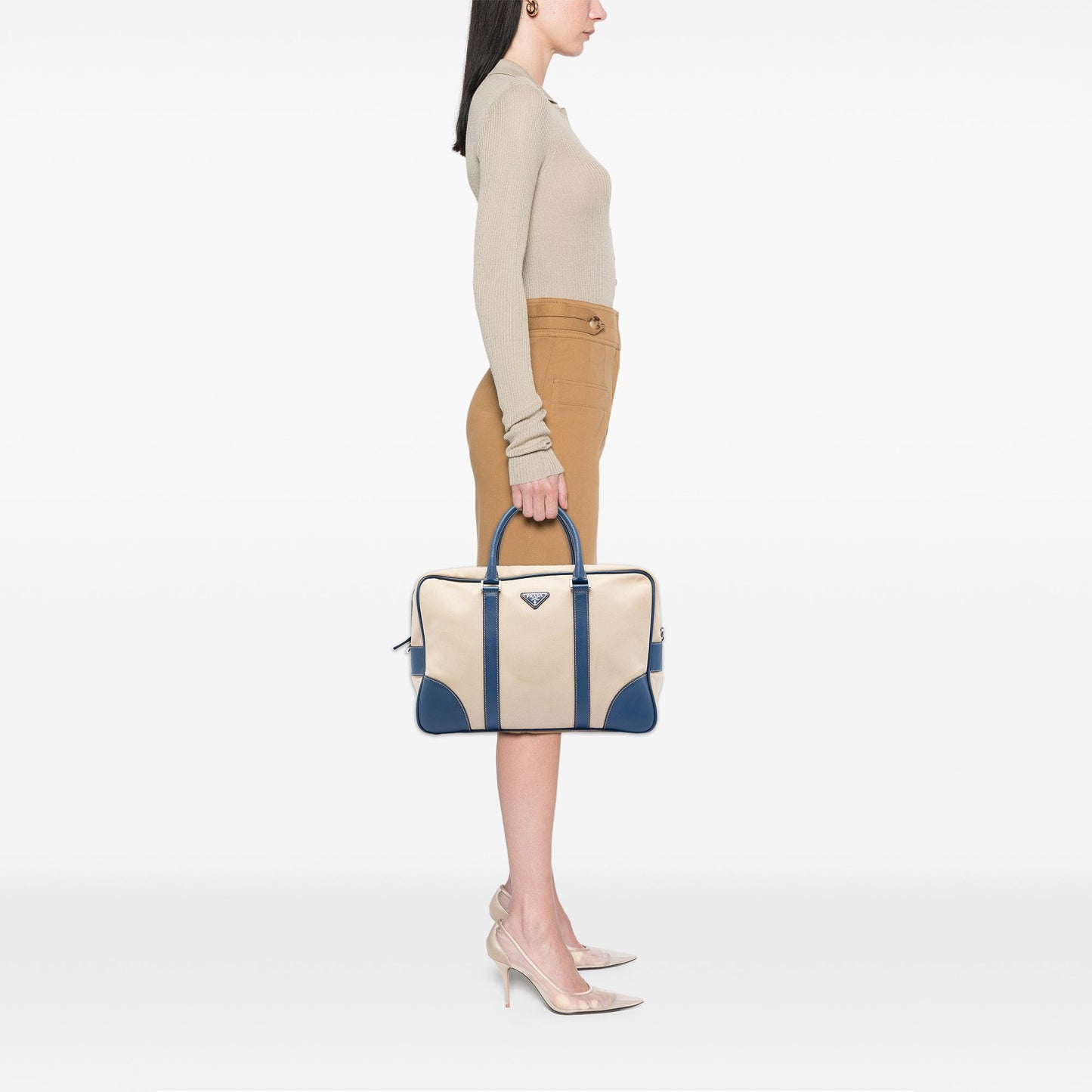 Prada Saffiano Trimmed Canvas Briefcase Bag