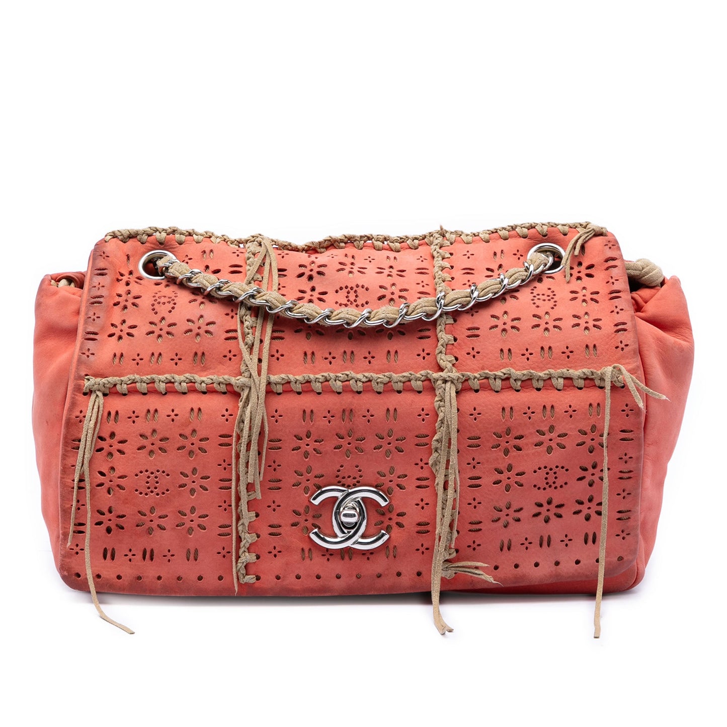 Chanel Laser Cut Fringe Suede Flap Bag