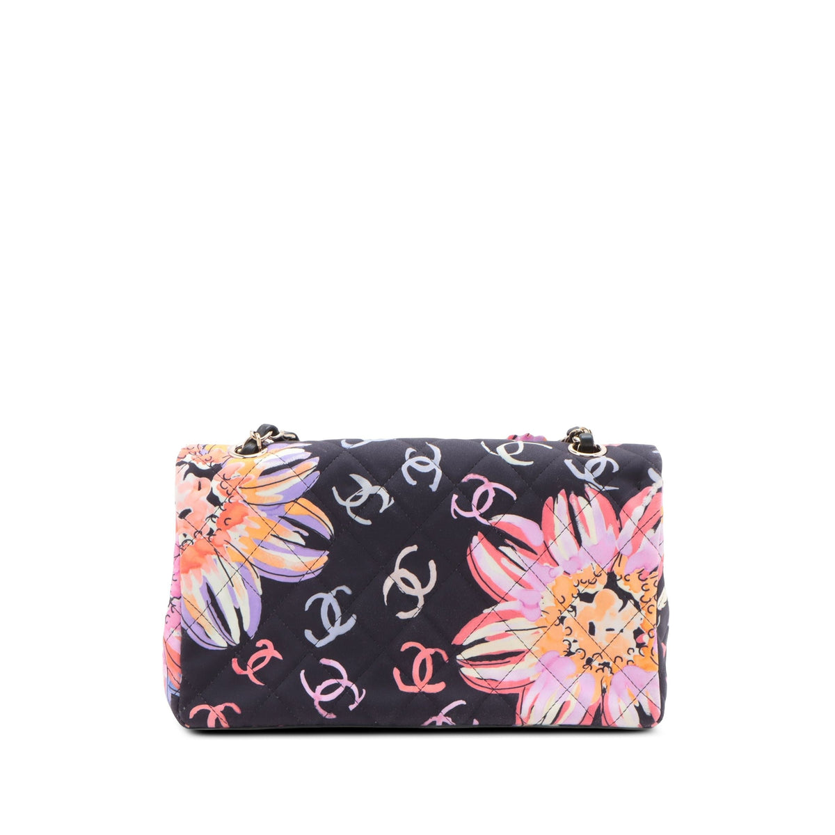 Chanel Medium Quilted Printed Jersey Camellia Applique Single Flap
