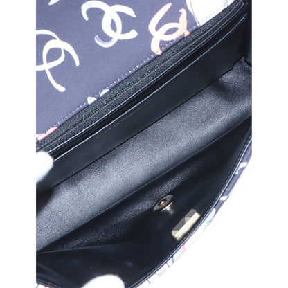 Chanel Medium Quilted Printed Jersey Camellia Applique Single Flap
