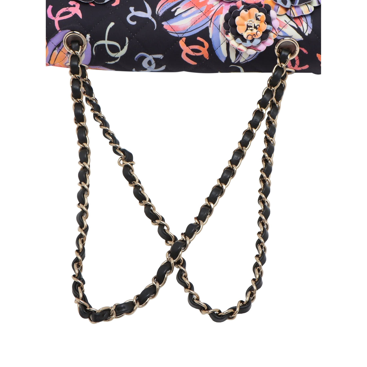 Chanel Medium Quilted Printed Jersey Camellia Applique Single Flap