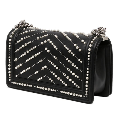 Chanel Old Medium Chevron Calfskin Pearl Boy Flap