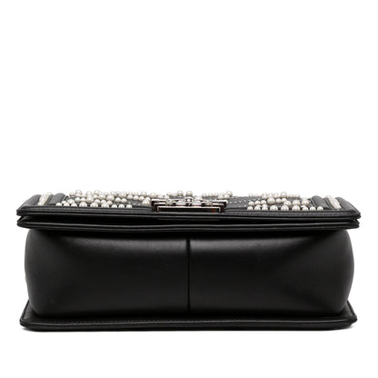 Chanel Old Medium Chevron Calfskin Pearl Boy Flap