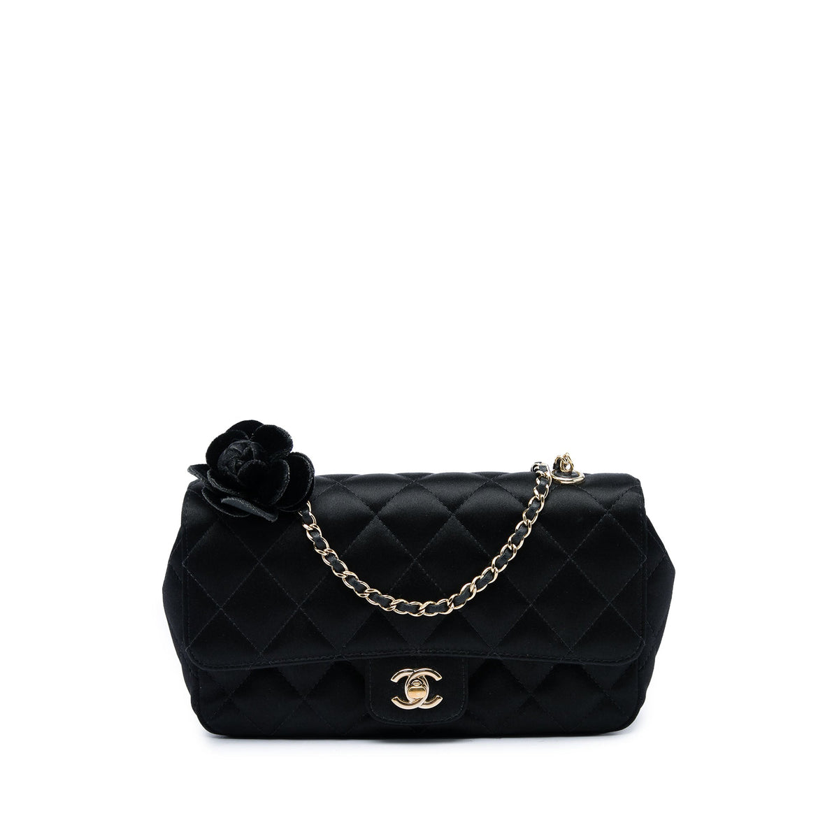 Chanel Mini CC Quilted Satin Camellia Flap
