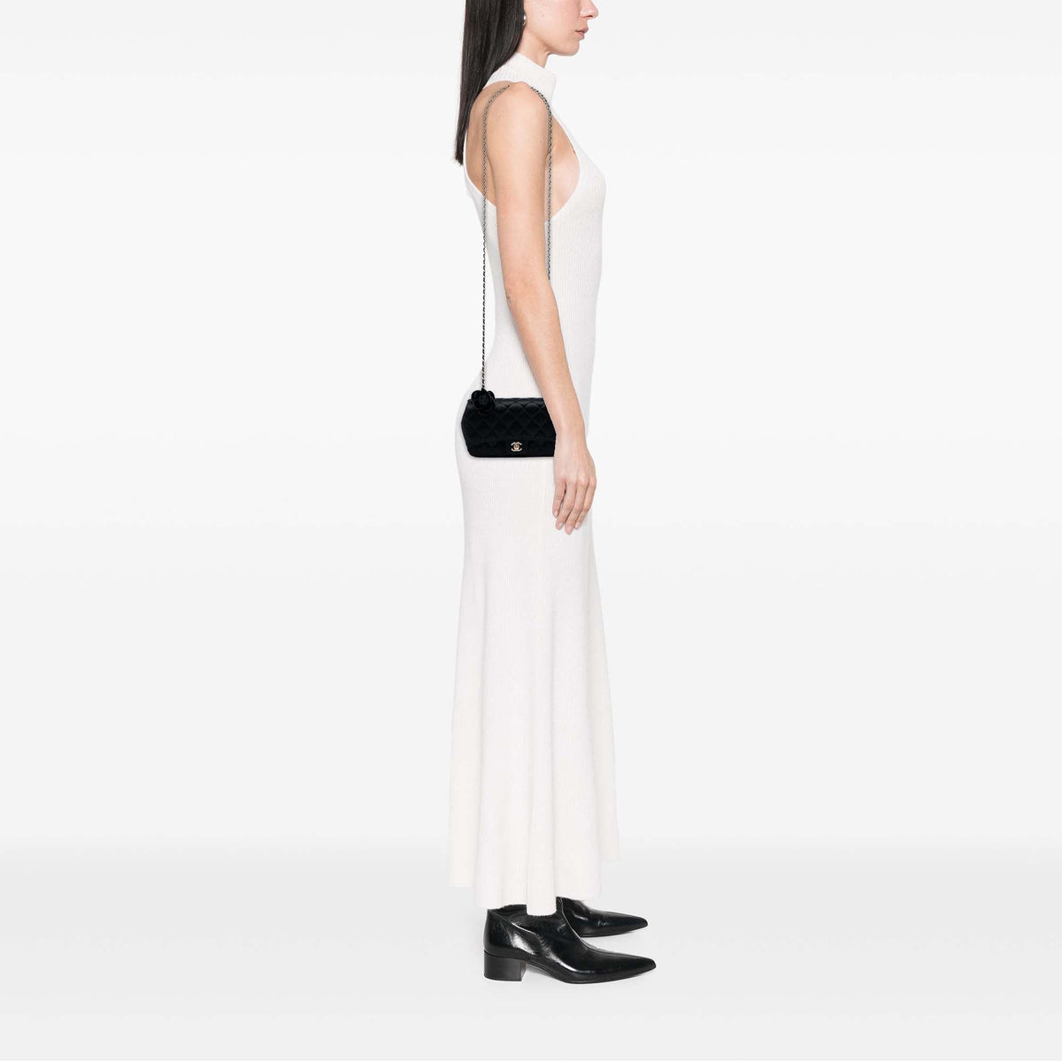 Chanel Mini CC Quilted Satin Camellia Flap