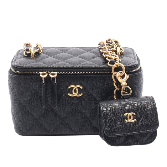 Chanel Small CC Quilted Caviar Vanity Case With Chain