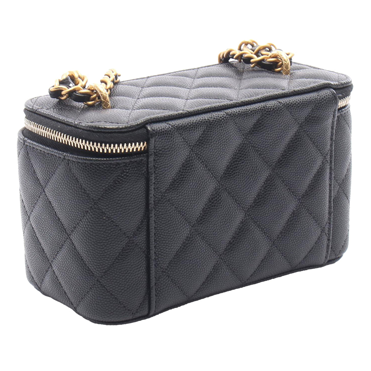 Chanel Small CC Quilted Caviar Vanity Case With Chain