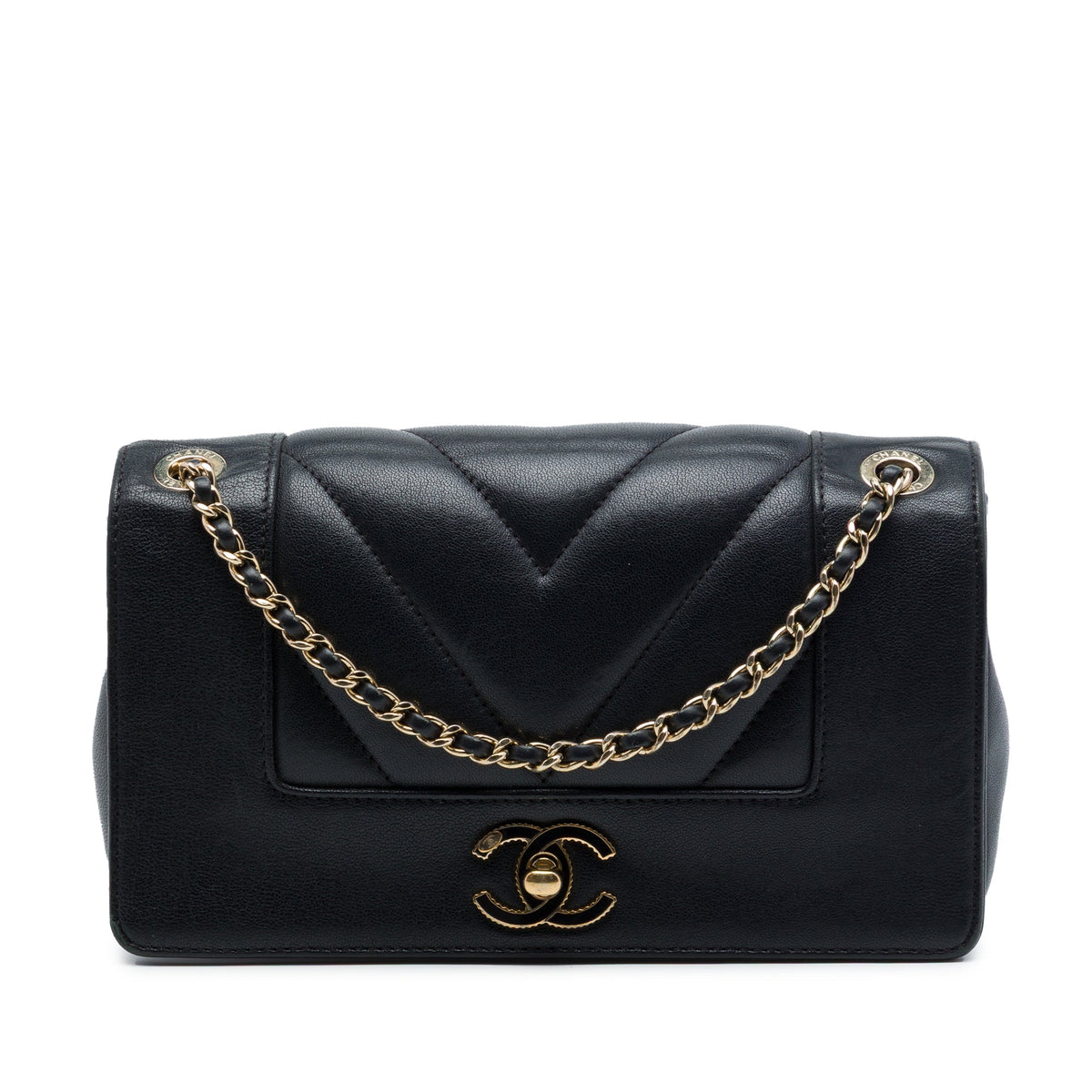 Chanel Mini Quilted Chevron Sheepskin Mademoiselle Vintage Flap