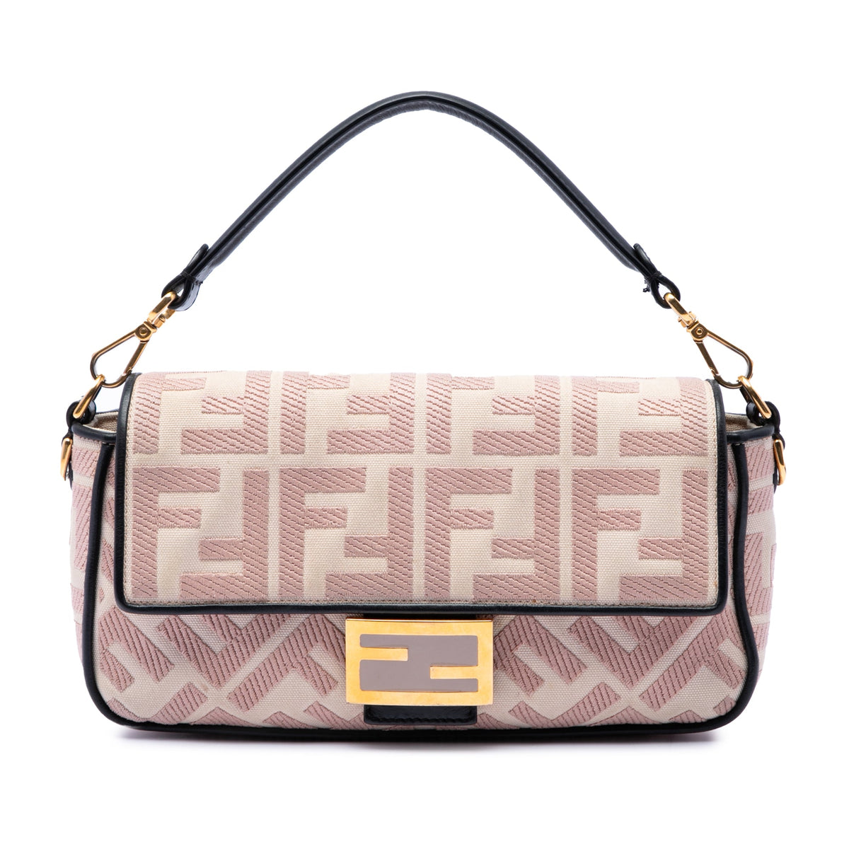 Fendi Zucca Embroidered Canvas Baguette Satchel