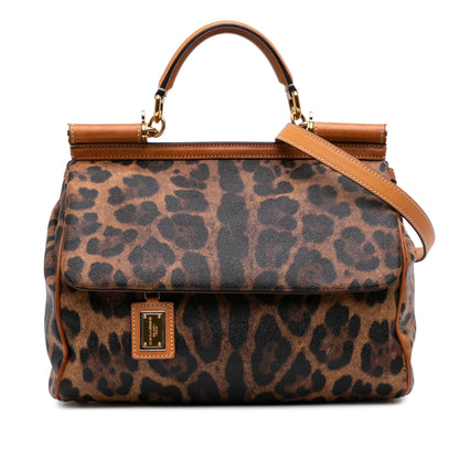 Dolce e Gabbana Leopard Print Coated Canvas Miss Sicily Bag