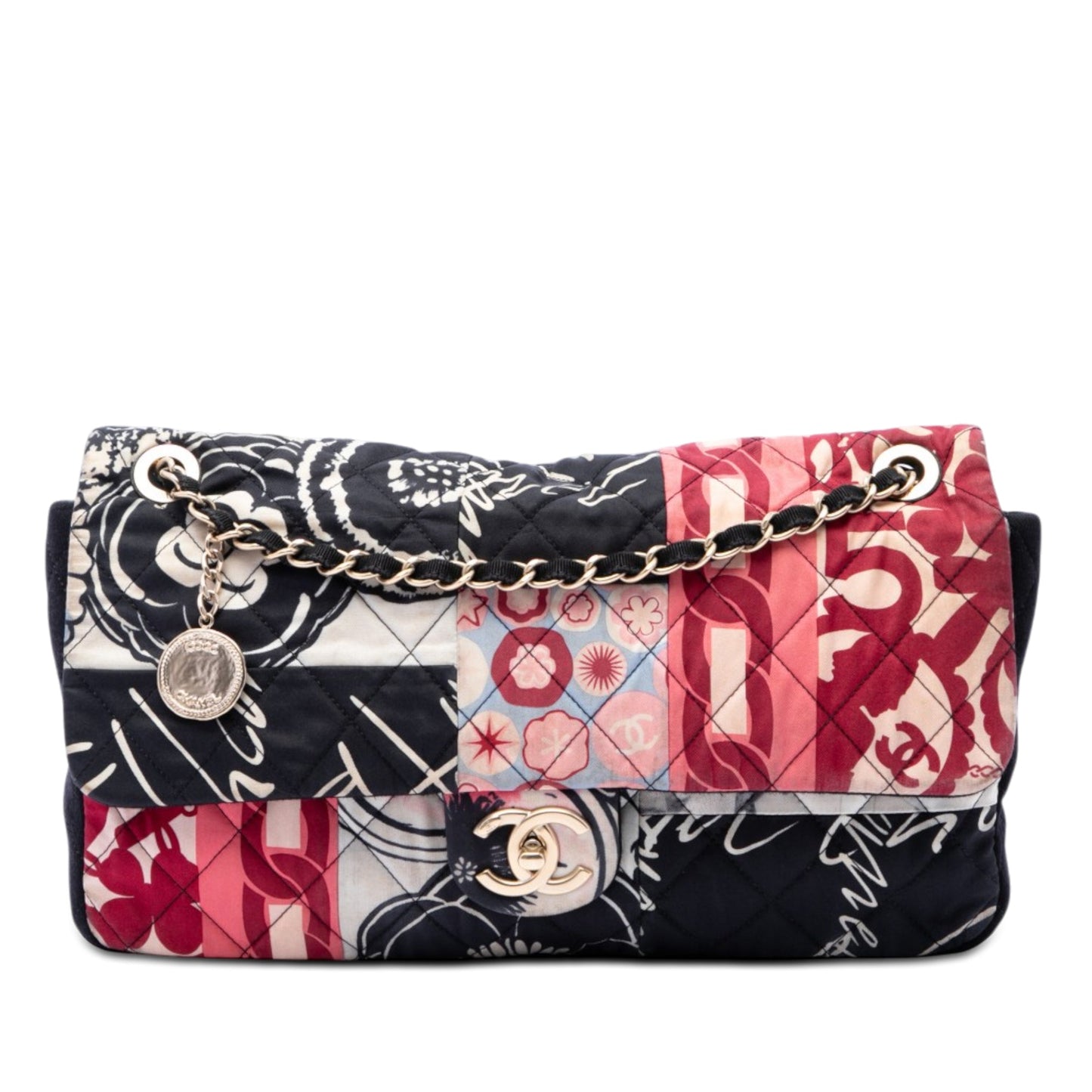 Chanel Jumbo Printed Nylon and Jersey Patchwork Single Flap Bag