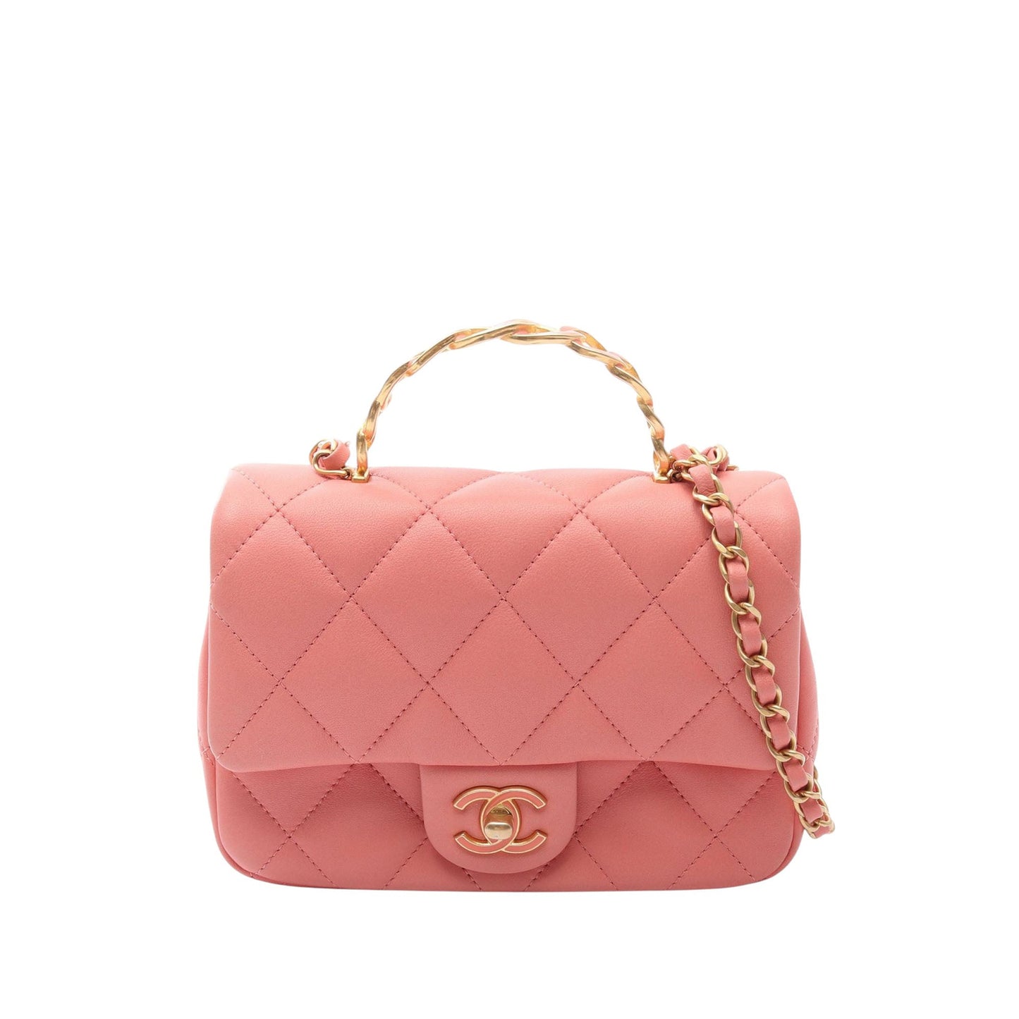 Chanel Quilted Lambskin Metal Chain Top Handle Bag Preloved