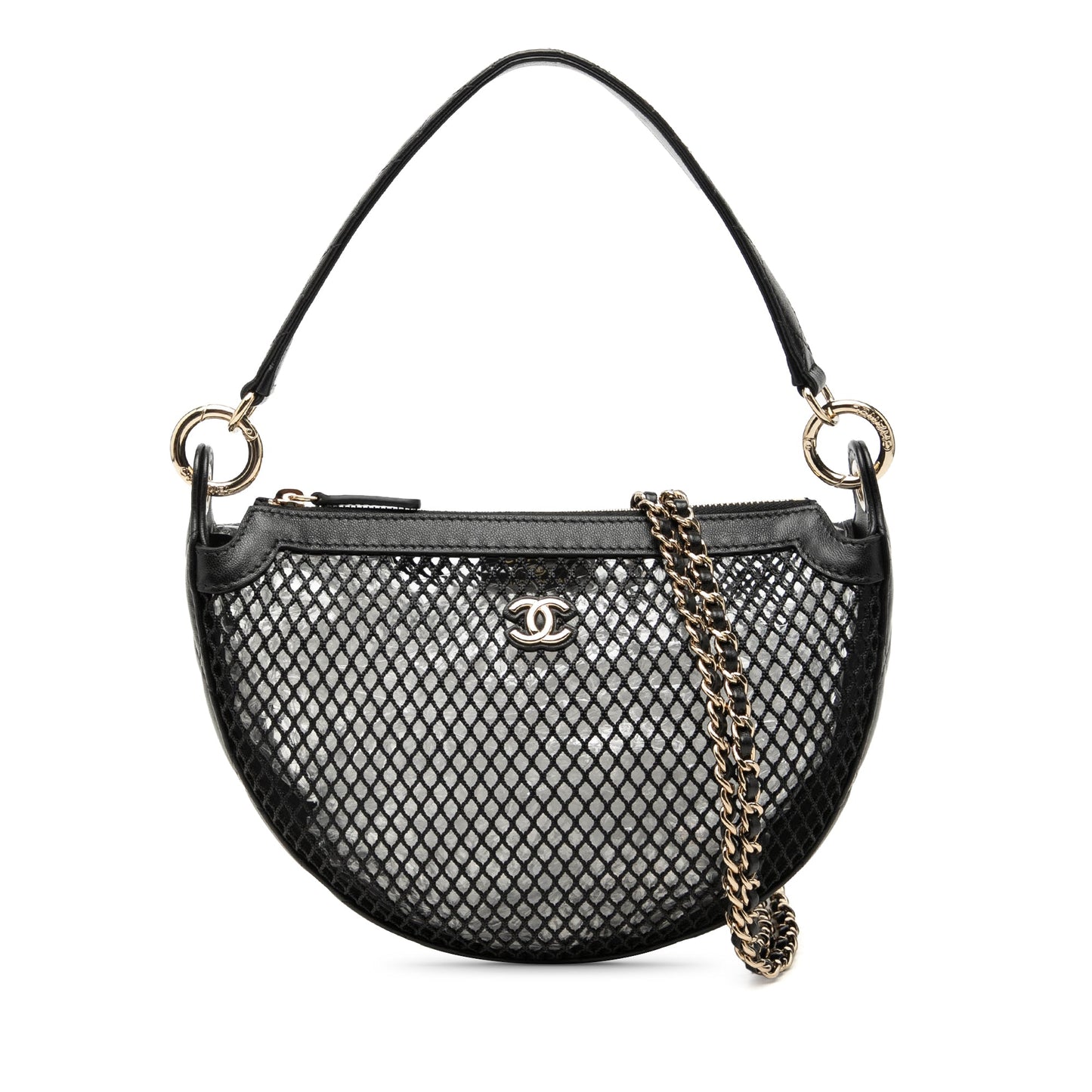Chanel CC Mesh and Quilted Shiny Lambskin Chain Hobo Bag