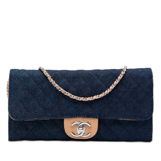 Chanel CC Quilted Denim Turn Lock Wallet On Chain