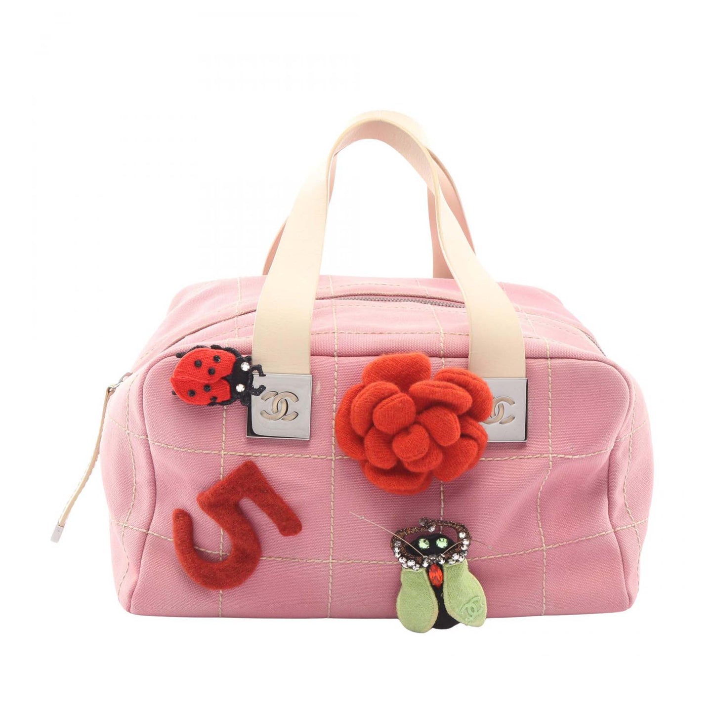 Chanel CC Canvas Chocolate Bar No.5 Camellia Bowling Bag