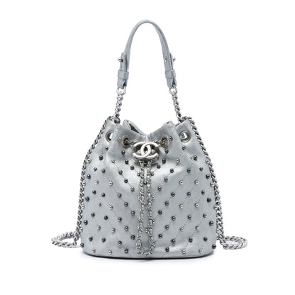 Chanel Small Metallic Chevron Lambskin Stud Wars Drawstring Bucket Bag