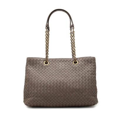 Bottega Metallic nappa Intrecciato Double Chain Tote Bag used