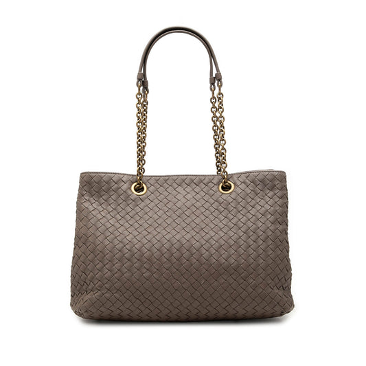 Bottega Metallic nappa Intrecciato Double Chain Tote Bag used