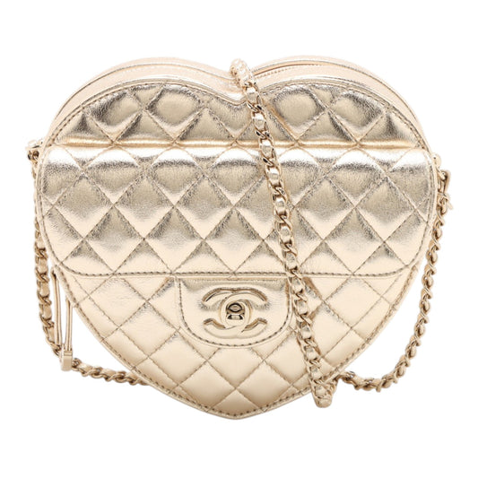 Chanel Metallic Quilted Lambskin CC in Love Heart Bag