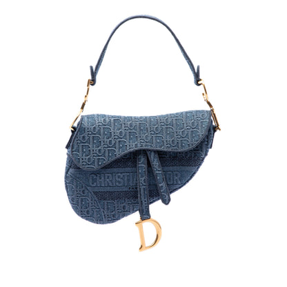 Dior Oblique Embroidered Denim Saddle Bag