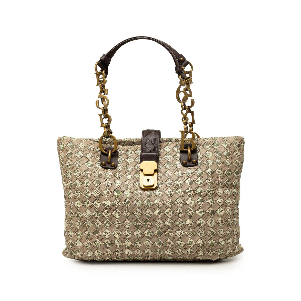Bottega Veneta Printed Nappa Intrecciato Logo Lock Chain Tote