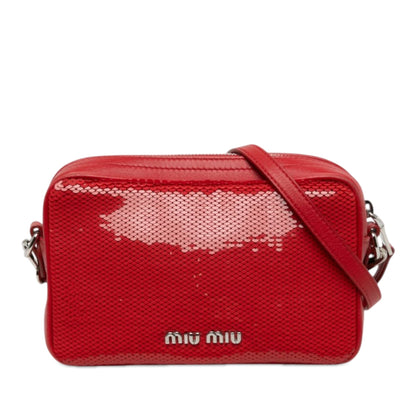 Miu Miu Sequins Paillettes and Calfskin Logo Crossbody