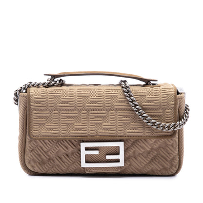 Fendi Zucca Embossed Technical Fabric Chain Midi Baguette Bag