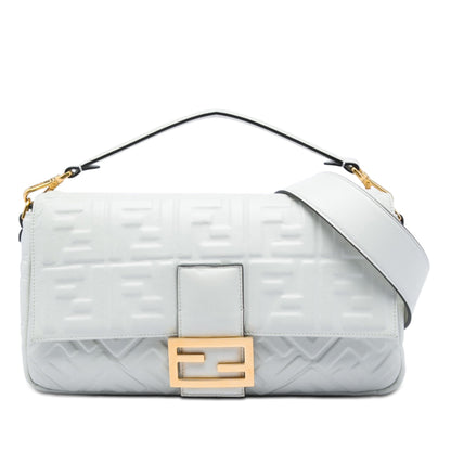 Fendi Large Zucca Embossed Leather Baguette Bag